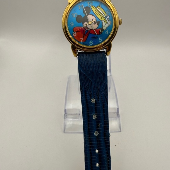 Disney Lorus Mickey Mouse Yellow Hat Watch Rare (New Battery) Blue Band Gold Bez - Picture 3 of 10